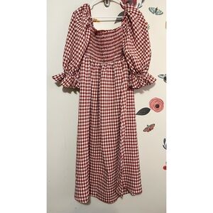Red Smocked Gingham Dress L